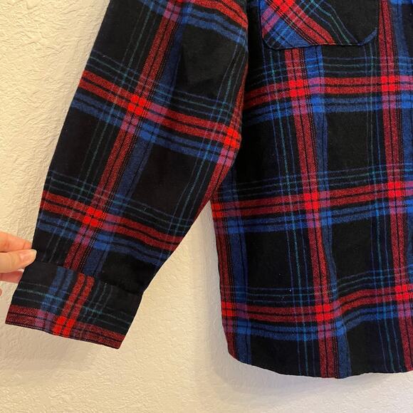 Vintage Saugatuck Drygoods Co Flannel Shirt Mens XL Black Plaid Pockets Buttonup - Picture 4 of 11